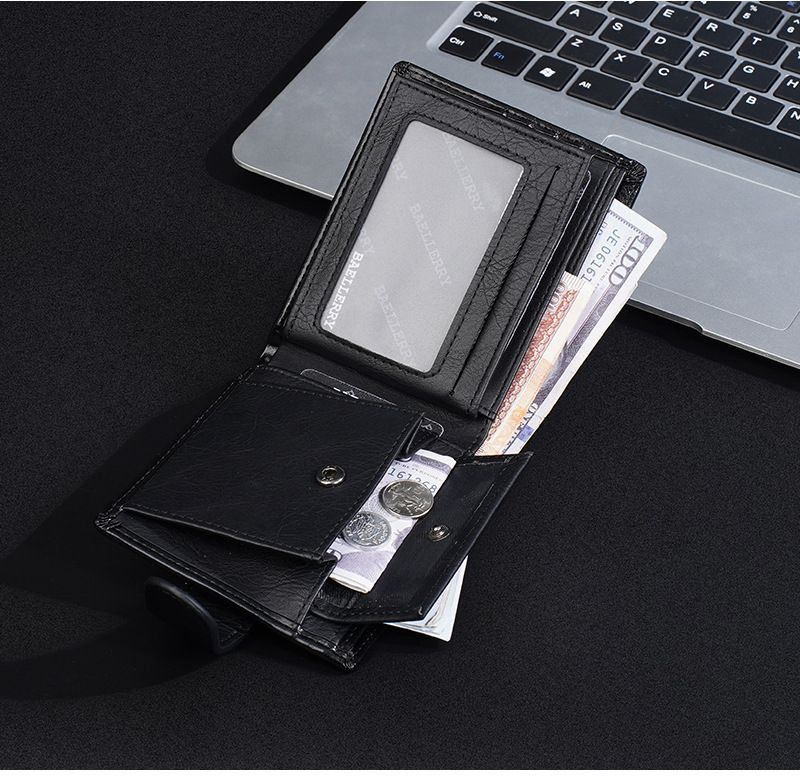 Baellerry New Wallet Men's Short Senior Sense Retro Pu Buckle Money Clip Business Zip Small Wallet Man_voghion.com