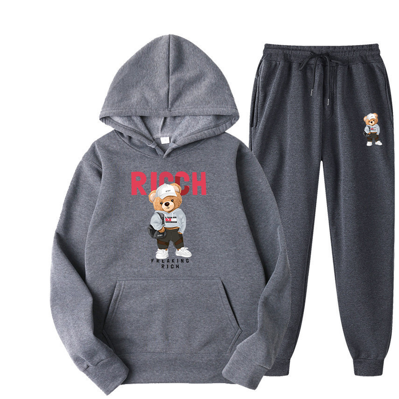 Spring and Autumn Men's Sweater Hoodie Set New Plush Sweater Women's Hip Hop Print_voghion.com