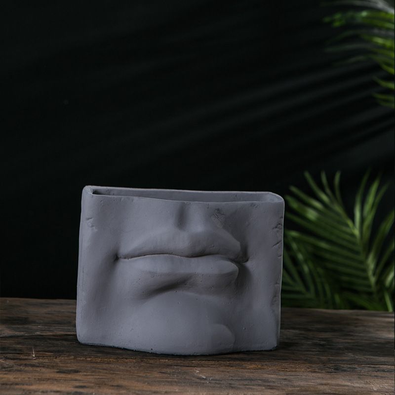 Creative Facial Features Cement Flower Pot Container Abstract Human Body Artwork Ornament Indoor Entrance Office Vase_voghion.com