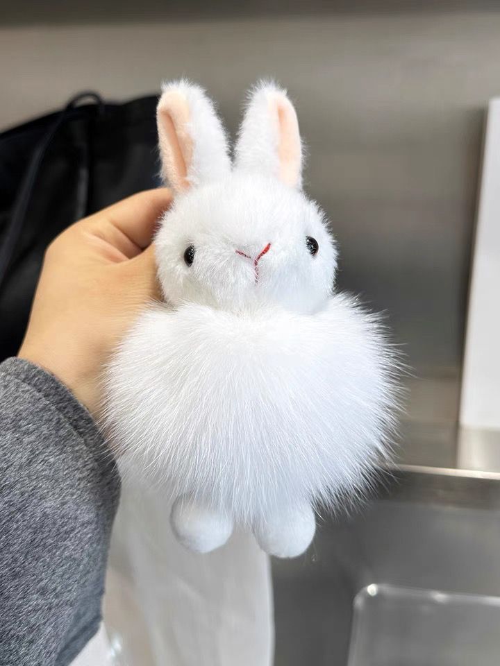 Real Fox Fur Cute Bunny Car Keychain Pendant Ins Plush Doll Bag Backpack Fur Ball Ornaments 1_voghion.com