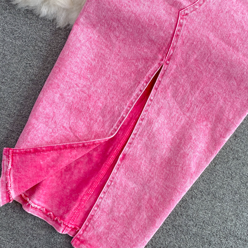 Ropa de mujer Conjunto de dos piezas formado por chaqueta y pantalón corto de mezclilla rosa y holgado para mujer_voghion.com