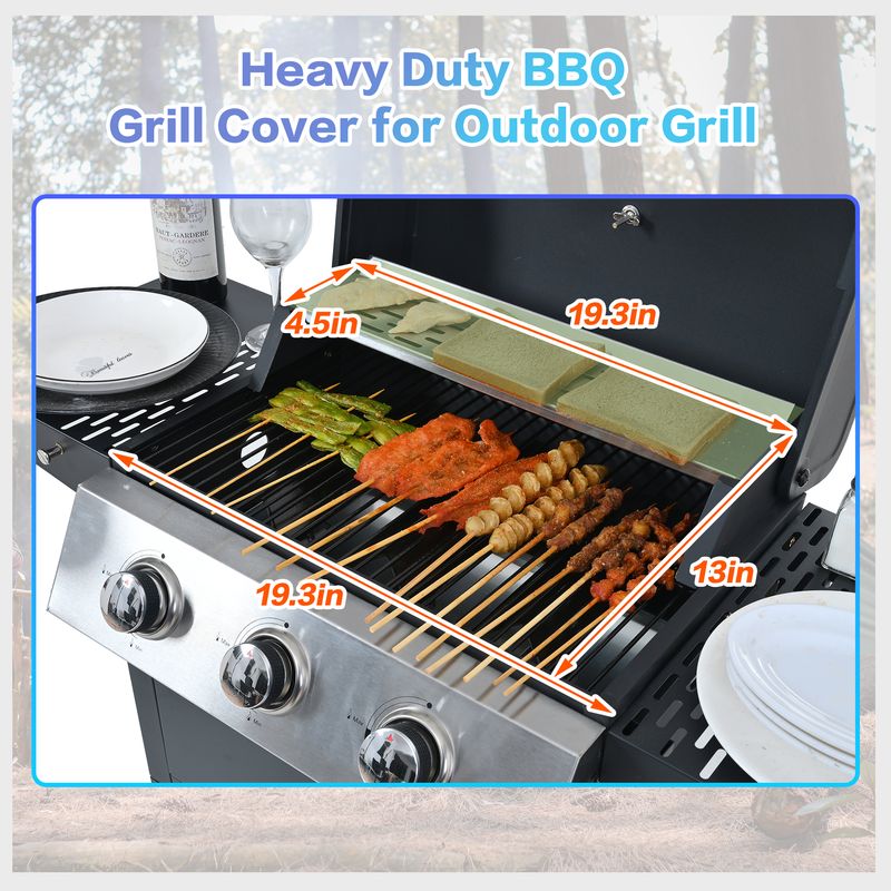 Propane Gas Grill 3 Burner Barbecue Grill, Stainless Steel 26,000 BTU Patio Garden Barbecue Grill With Two Shelves, Lid, Wheels And Bottle Opener_voghion.com