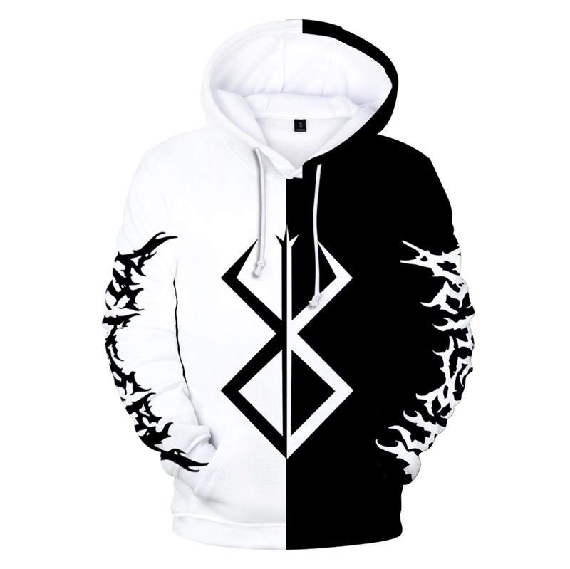 Felpe con cappuccio autunno 3D Comic Berserk Felpe da uomo Donna Pullover unisex Moda Felpa con cappuccio per bambini Casual Ragazzi Nero_voghion.com
