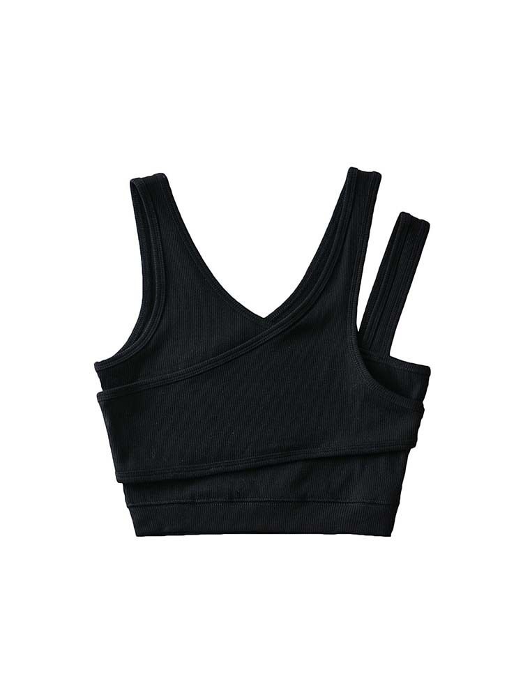 Canotta corta a due pezzi con spalline diagonali e tinta unita, stile blogger nudo e sexy_voghion.com