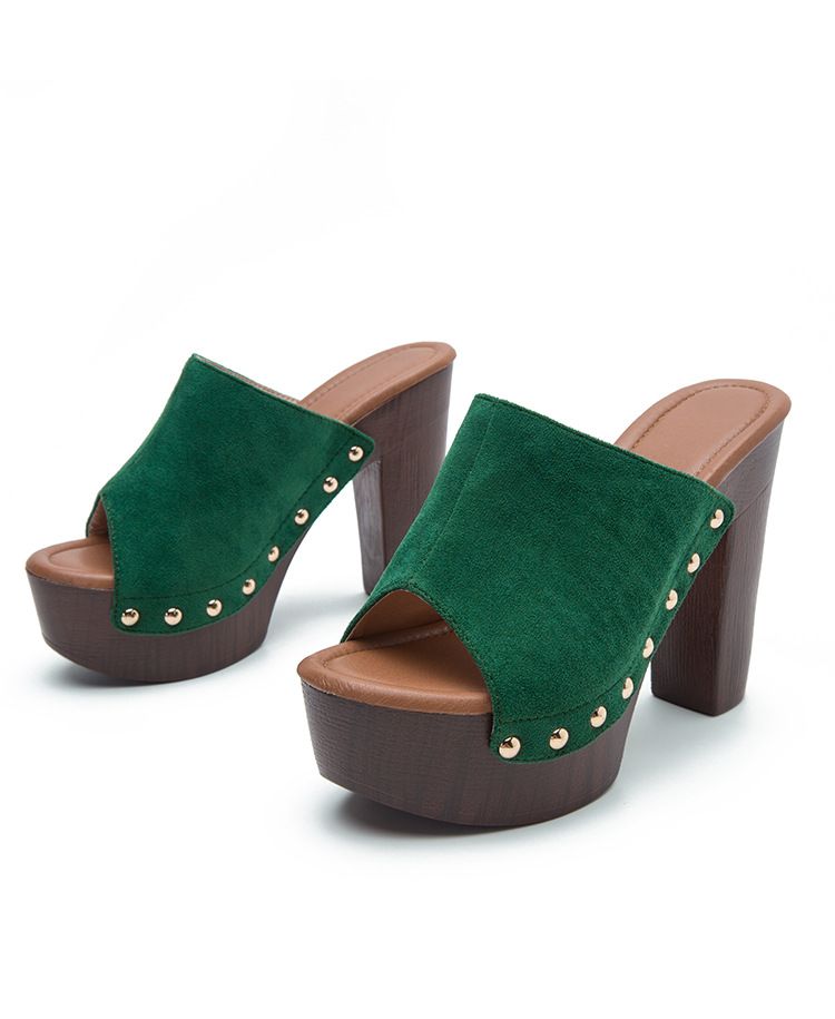 Women's Platform High Heel Sandals - Chunky Block Heel With Wide Strap & Studded Details (Plus Size Waterproof & Comfortable For Outdoor Wear)_voghion.com