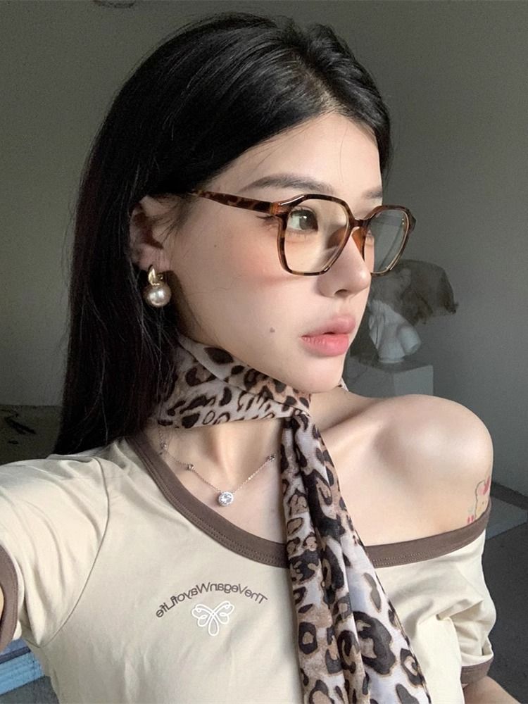 Women's Myopia Glasses With Prescription Square Round Face Slim Leopard Natural_voghion.com