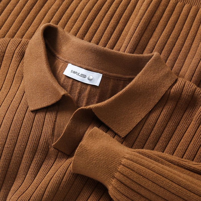 Maglione da uomo lavorato a maglia con scollo a V a righe verticali, casual, semplice, per autunno e inverno, strato di base_voghion.com