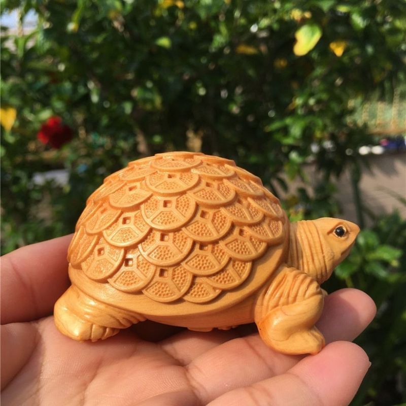 Thuja Wood Carving Wealth-Attracting Money Dragon Turtle Wooden Handheld Piece Plaything Tea Pet Home Decoration_voghion.com
