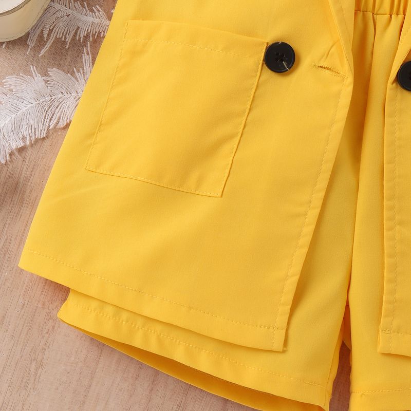 Trendy Spring/Summer Small and Medium School Girl with Sling+Solid Color Sleeveless Suit+Shorts+Hat Set of Four_voghion.com