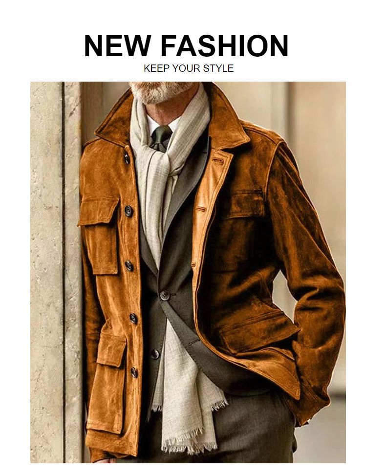 Manteau coupe-vent décontracté en cuir polaire pour hommes avec plusieurs poches, nouvelle collection printemps et automne 2024_voghion.com