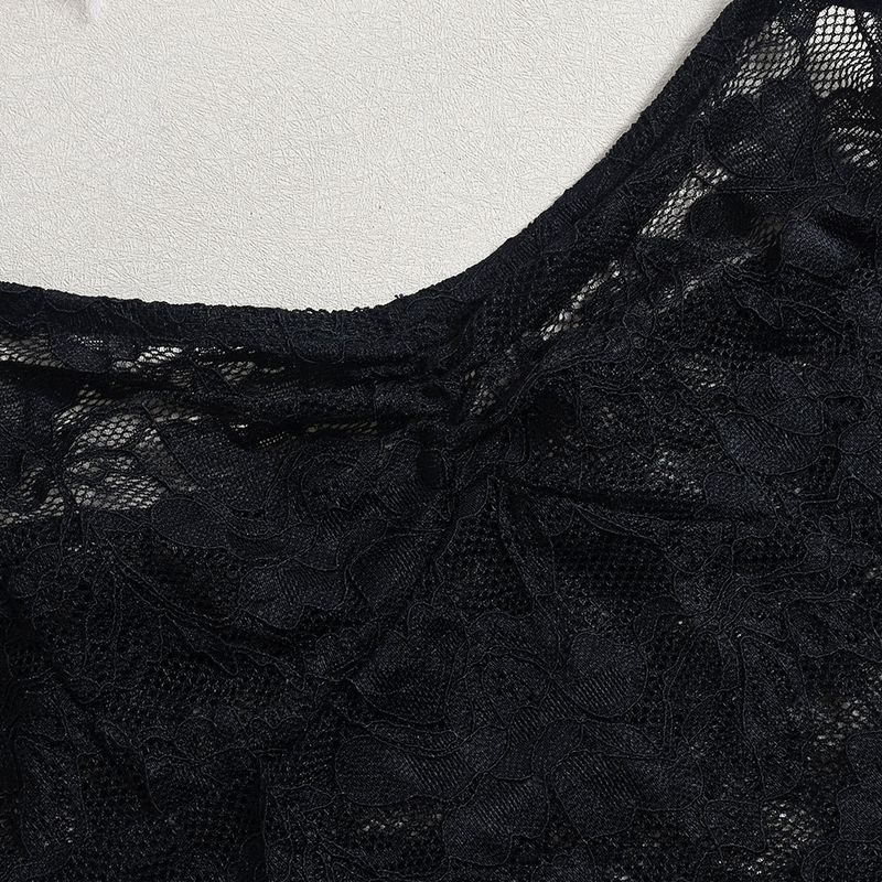 Sexy Spitzen-Bralette-Top – Rückenfreies Camisole aus transparentem Netzstoff mit Bindedetail | Blumenmuster, dehnbar und atmungsaktiv | Clubwear (Schwarz, S/M/L)_voghion.com