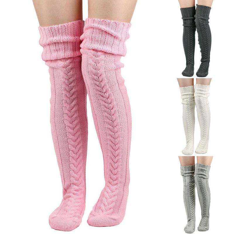 Unisex Overknee-Socken aus Flor, dicke Woll-Bodensocken für Damen, Fußwärmer, gestrickt, lange Overknee-Socken_voghion.com