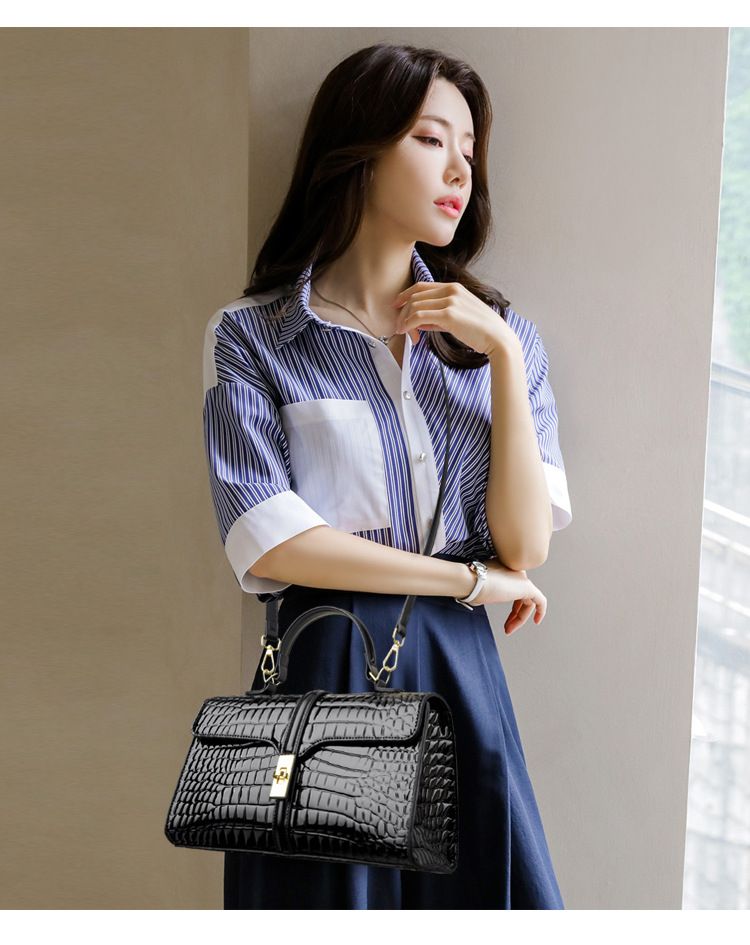 Nuova borsa da donna in pelle verniciata, a tracolla, con motivo coccodrillo_voghion.com