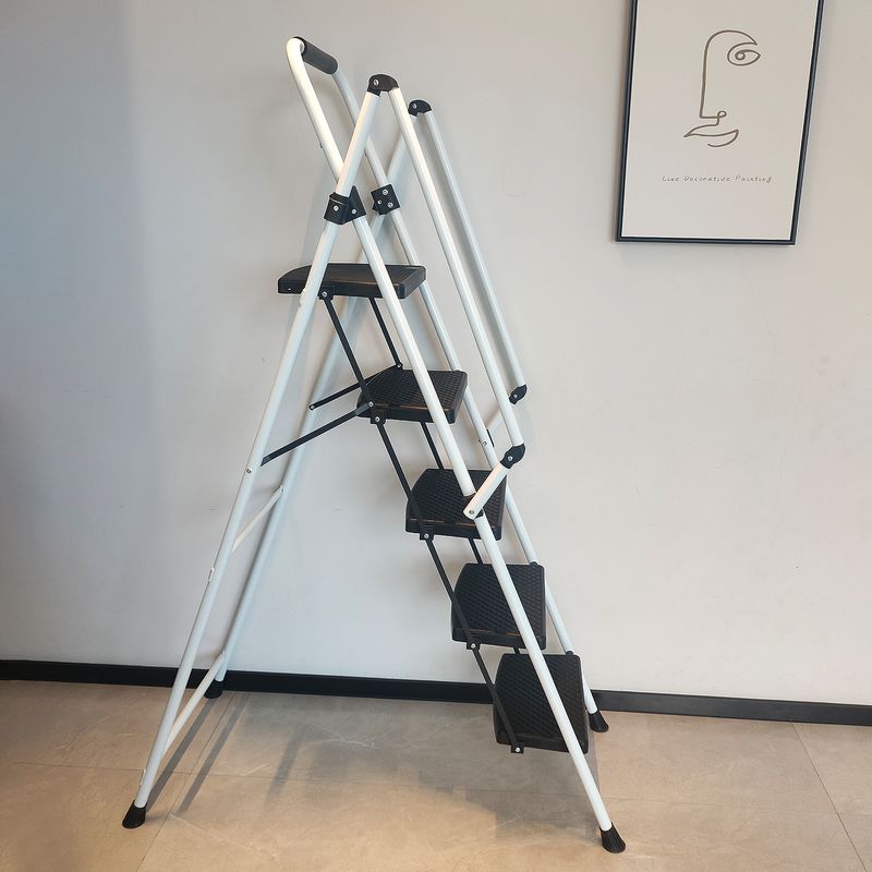 ladder, Folding Ladder Stool, With Anti Slip Wide Pedals, Steel Ladder, With Safety Anti Slip Handle, Lightweight 300 Pound Portable Steel Ladder Stool In White 5 Steps_voghion.com