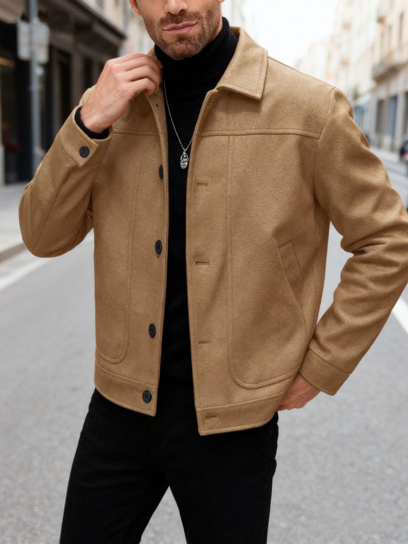 Men's Slim Fit Wool Blend Peacoat Single Breasted Notch Lapel Jacket For Autumn Winter Casual Business Wear (Grey, Black, Khaki, Beige)_voghion.com