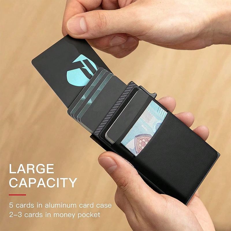Portafoglio da uomo con porta carte, con chiusura a pressione laterale, cinturino per carte, tessuto in lycra grigio a doppio strato, minimalista, in metallo RFID, porta carte argentato, portamonete_voghion.com