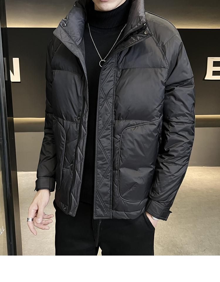 Herren Leichte Kurze Daunenjacke mit Kapuze Winter Warmer Parka Lässiger Slim Fit Schwarz Grau Wasserabweisendes Polyester_voghion.com