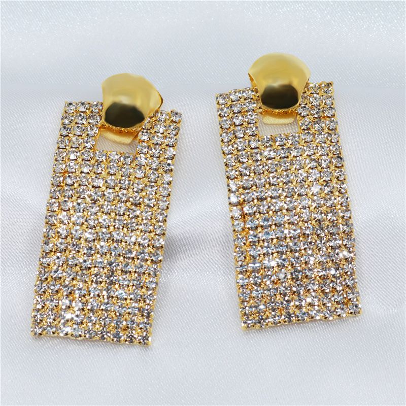 Nuovi orecchini quadrati con catena a griffe lunga e diamanti d'acqua, Yiwu, piccoli gioielli_voghion.com