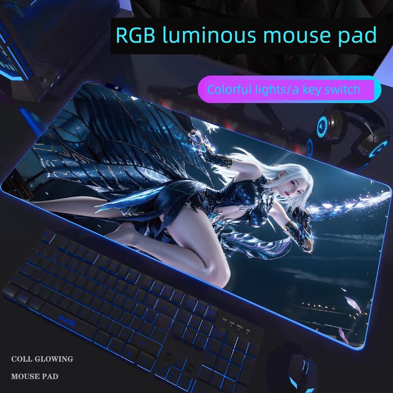 Tapis de souris surdimensionné lumineux RGB Forever Invincible pour ordinateur de bureau, jeu d'animation e-sport, élément secondaire_voghion.com