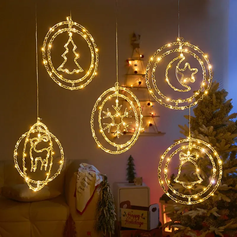 LED-Weihnachts-Hängelichter mit USB-Knopf, drehbar, Sternform, Heimdekoration, Christbaumschmuck, Partybeleuchtung_voghion.com