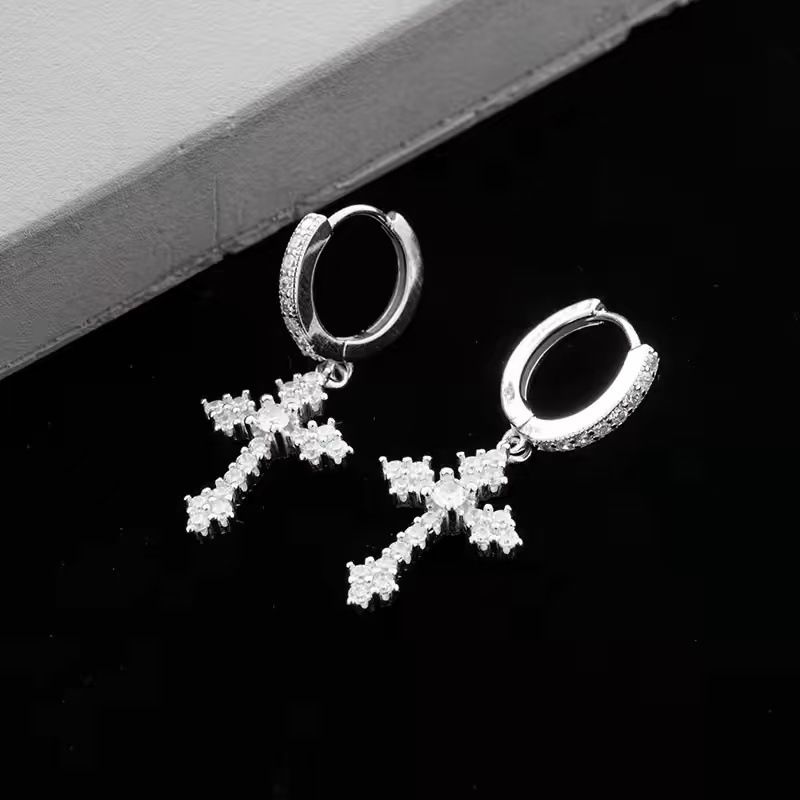 Orecchini a croce in zircone di alta qualità per uomo e donna, eleganti orecchini a clip con vite per donna._voghion.com