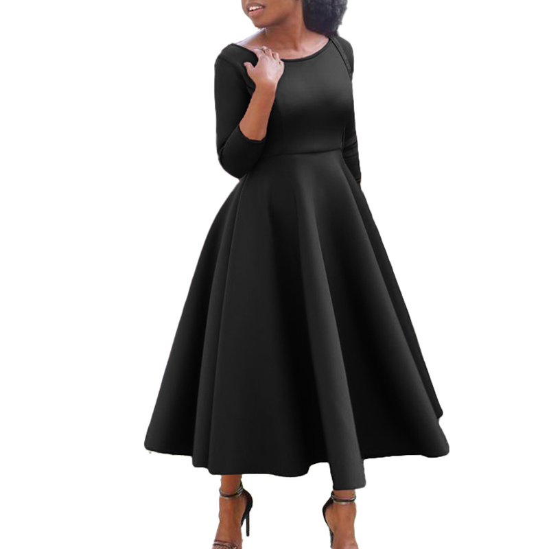 Women's solid color large swing skirt temperament evening dress skirt_voghion.com
