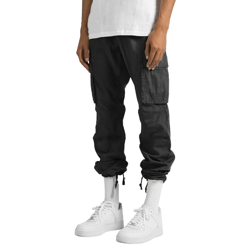 Calça cargo masculina amarrada com vários bolsos casual_voghion.com