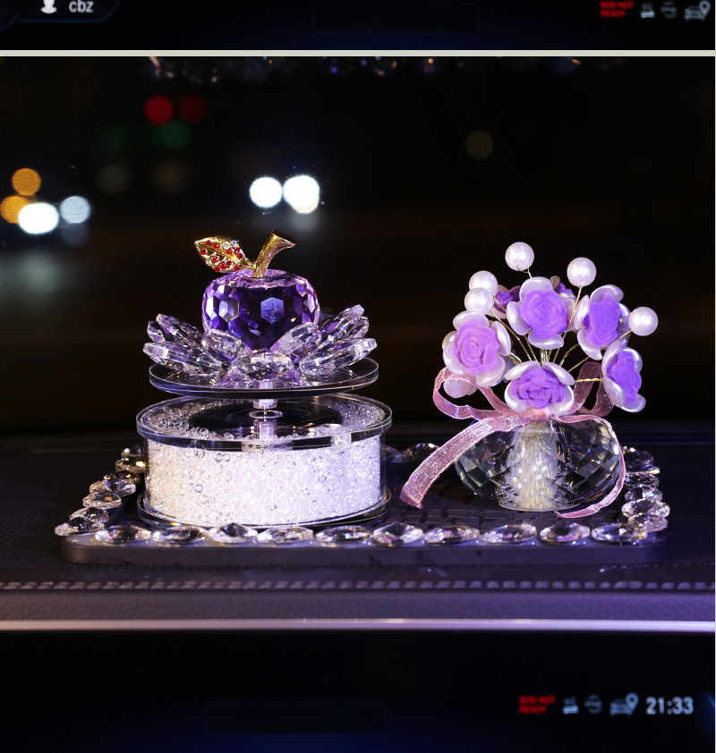 Solar Rotating Crystal Lotus Parfum Sedež Dekoracija Notranjost Avtomobila Ženska Elegantna Sredinska Konzola_voghion.com