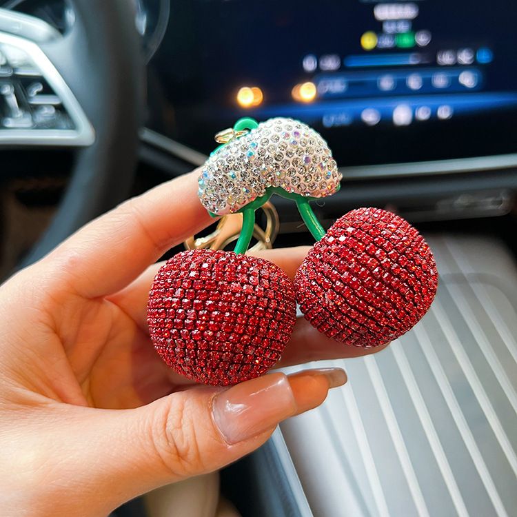 Funkelnder Kirsch-Schlüsselanhänger – Autoschlüssel und Taschenanhänger aus Keramik mit Strasssteinen (das perfekte Geschenk für Sie)_voghion.com