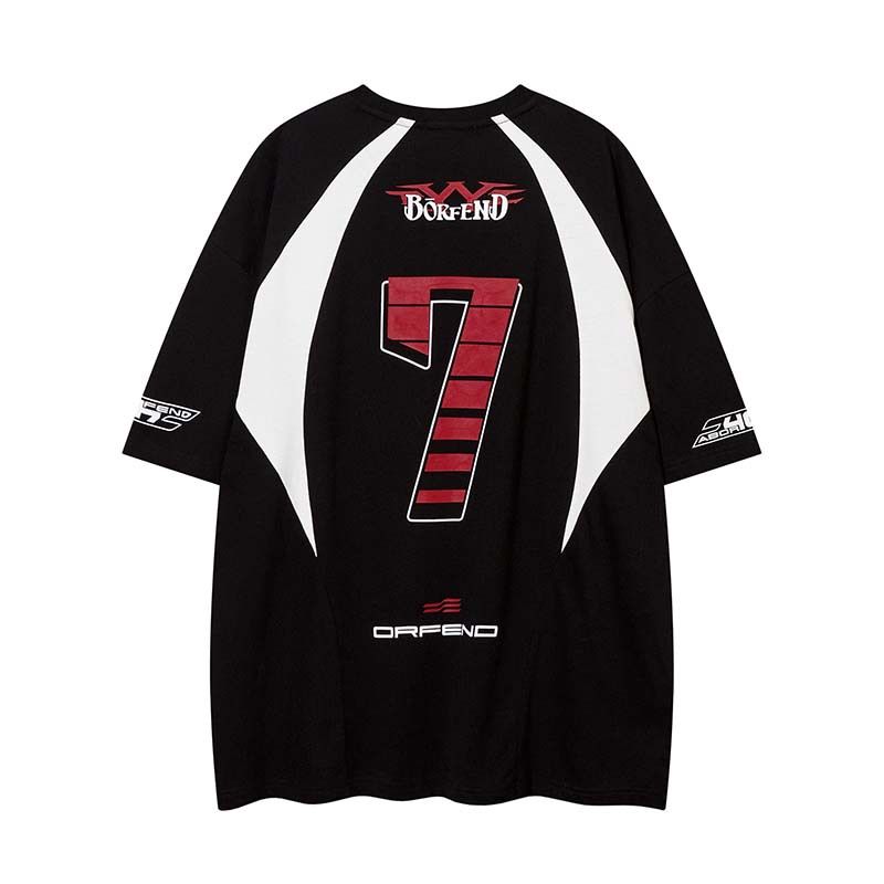 National Tide retro racing dress kontrastfarge bokstav talltrykk kortermet T-skjorte for menn og kvinner sommer gate løs kortermet skjorte_voghion.com