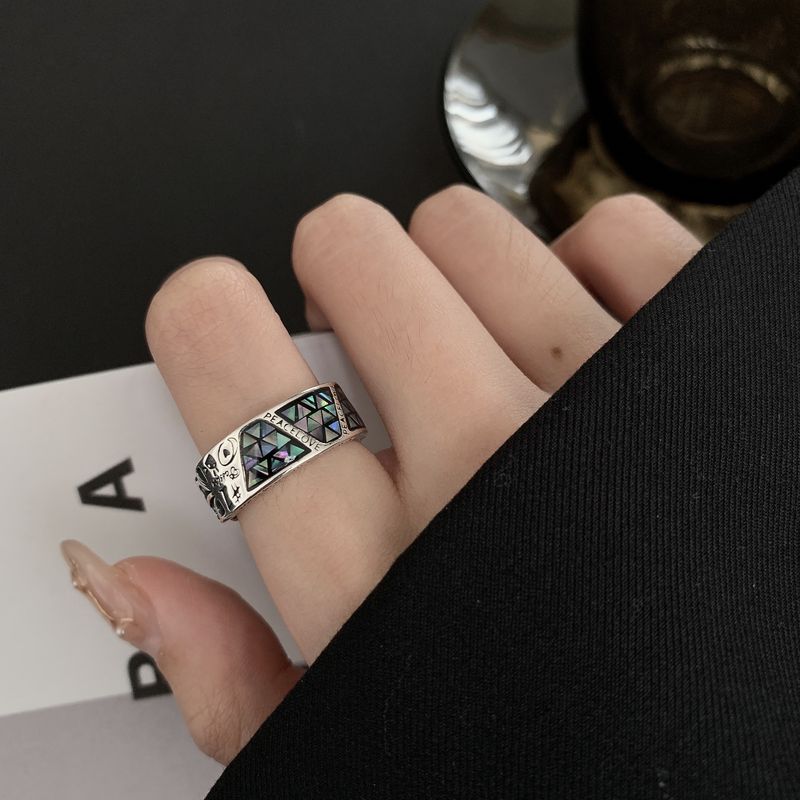 Versilberte Jakobsmuscheln, geometrisches Graffiti-Totem, offener Ring, leichter Luxus für Frauen, kleines elegantes Design, exquisites und_voghion.com