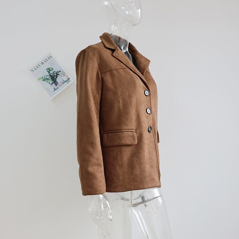 Trench in similpelle da donna con cintura in vita e colletto a revers - Elegante giacca a maniche lunghe per autunno inverno (marrone/nero/grigio/fantasia)_voghion.com