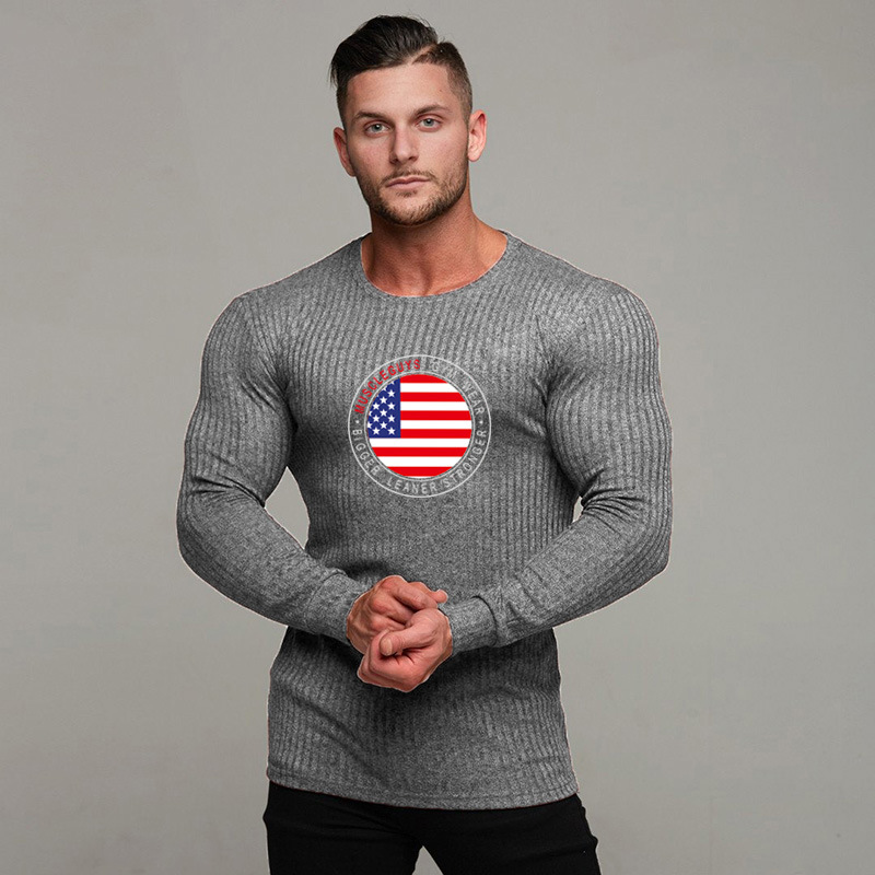 Herrenmode Slim-Fit Pullover T-Shirt Rundhalsausschnitt Top Fitness Langarmpullover_voghion.com