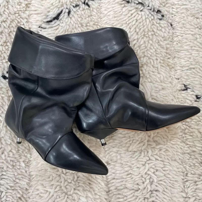 Versione in pelle di pecora ~ Scarpe da donna con tacco a spillo e pelo piegato, nuove scarpe casual alla moda western per autunno e inverno,_voghion.com