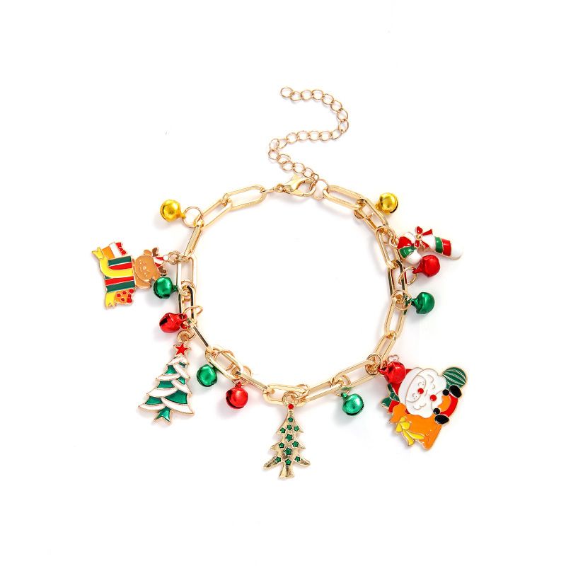 Bracelets à maillons et chaîne en argile souple en alliage avec sapin de Noël et élan mignons_voghion.com