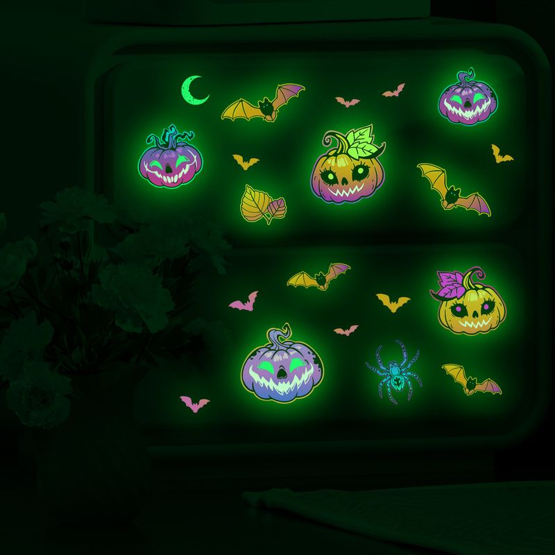Glow In The Dark Halloween Wall Stickers - 6PCS Ghost Bat Spider Fluorescent Decals For Home Party Decor (20x15cm)_voghion.com