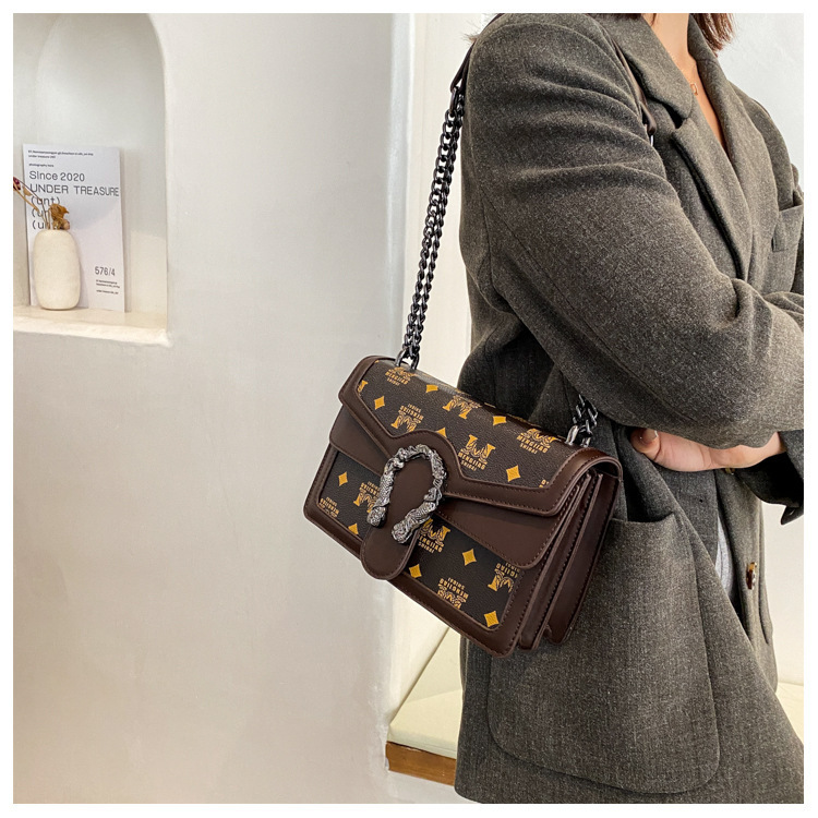 2023. gads. Jauna, ļoti pārdota maza soma, sieviešu ķēde, modes viena pleca soma, kas ir daudzpusīga, vienkārša, apdrukāta, maza kvadrātveida soma_voghion.com