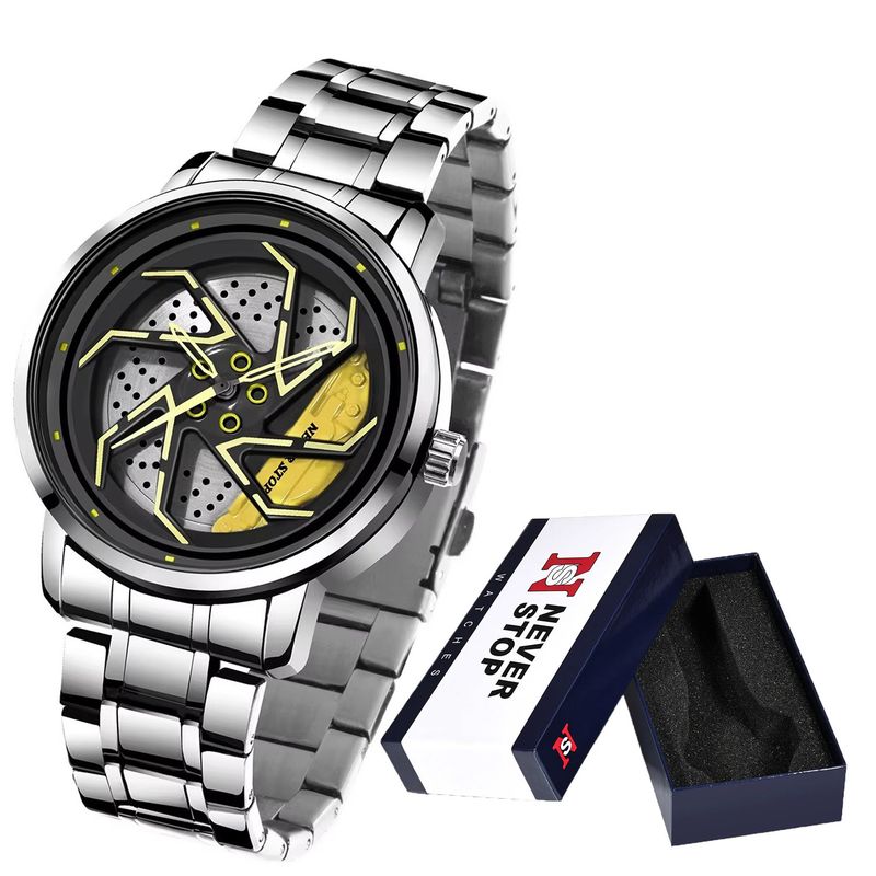 Steel Band Personality Cool Men's Quartz Watch Trend Fashion Rotating Car Outline Watch Box_voghion.com