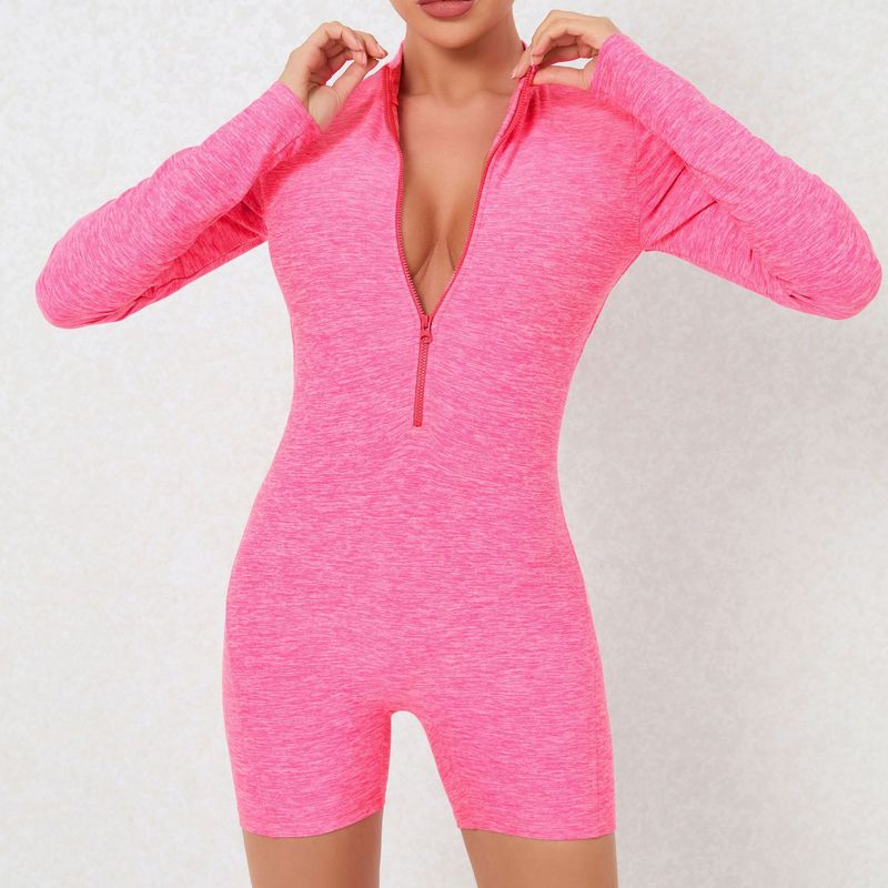 Öppen halsringning med dragkedja och rygglös långärmad dansfitness- och sportjumpsuit med sexig och åtsittande yogadräkt för kvinnor_voghion.com