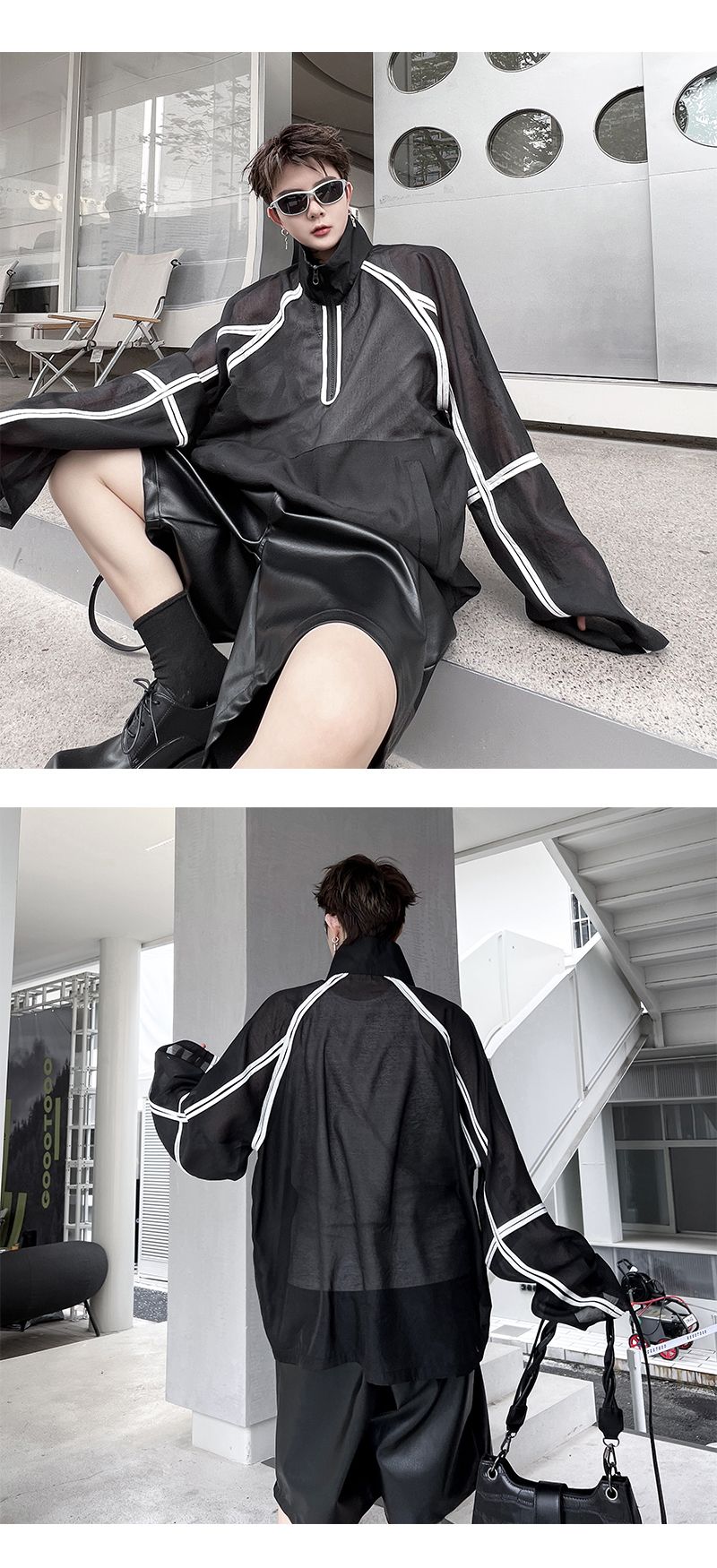 Summer Niche Design Black And White Contrast Color Sun Protection Clothing_voghion.com