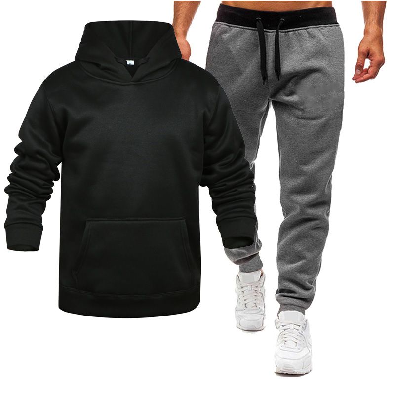 Herrenbekleidung Frühling, Herbst und Winter Herren- und Damenfreizeit Europäischer Code Blanko Einfarbiger Anzug Vlies Lockerer Pullover und Hose Zweiteiliges Set_voghion.com