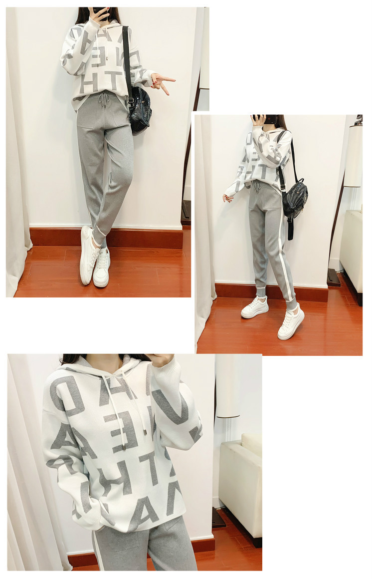 Women's suit foreign style fashion temperament casual sports knitting two-piece trendy_voghion.com