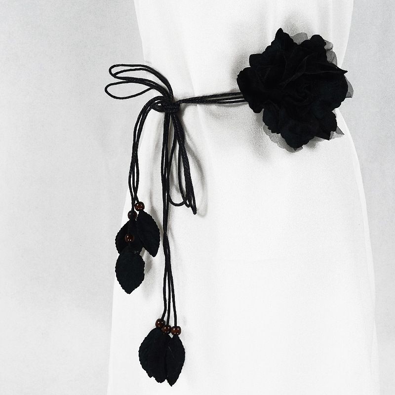 HOT Casual Knotted Chain For Dresses Lady Thin Waist Belt Long Tassel Braid Waistband Elegant Handmade Big Flower Decorative_voghion.com