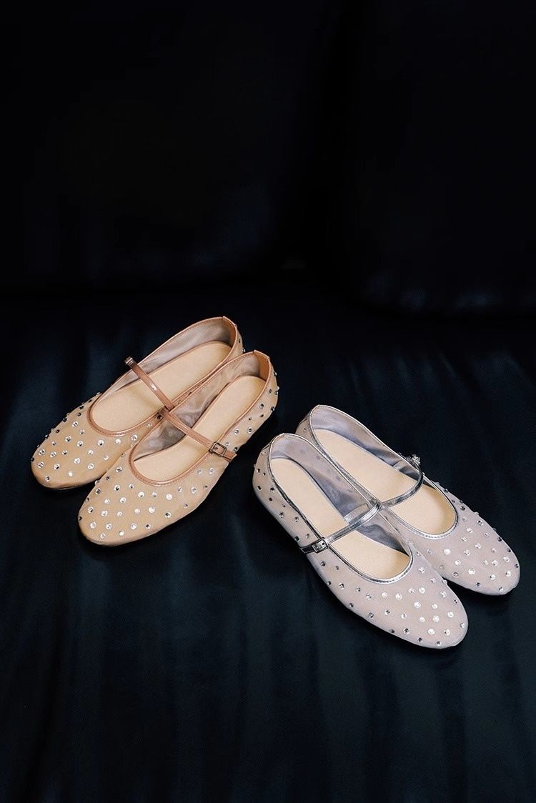 Mesh Ballet Flats With Rhinestone Accents (Breathable, Mary Jane Style, Lightweight & Comfortable For Women)_voghion.com