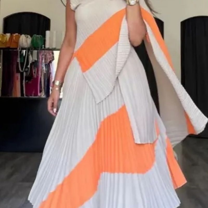Damenbekleidung Miyaki-Kleid Miyaki plissiertes modisches Patchwork-Set in unregelmäßigen Oberteilen und Röcken_voghion.com