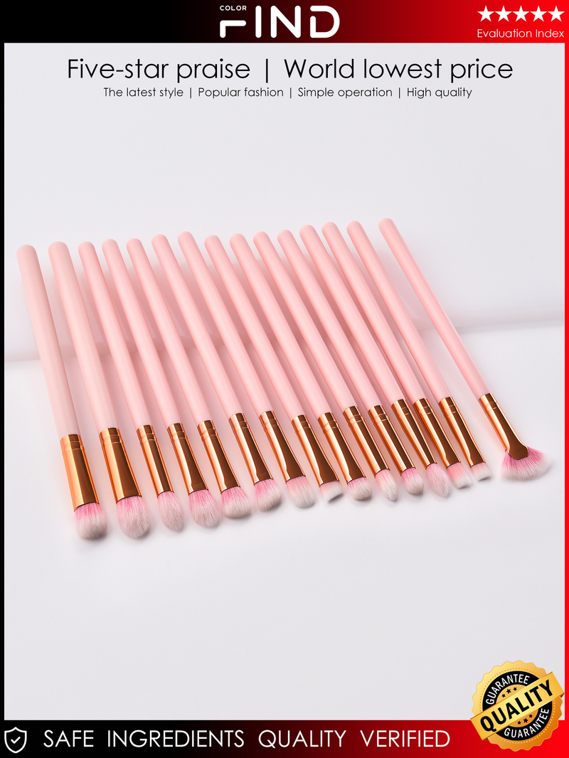 Conjunto de 15 pincéis de maquiagem rosa, incluindo pincel para sombra, pincel para corretivo, FINDCOLOR_voghion.com