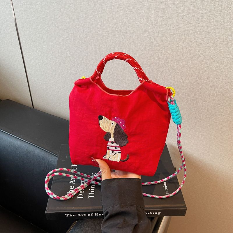Single Shoulder Crossbody Canvas Phone Embroidered 2025 New Casual Travel Cute Dachshund Dog Bucket Bag_voghion.com
