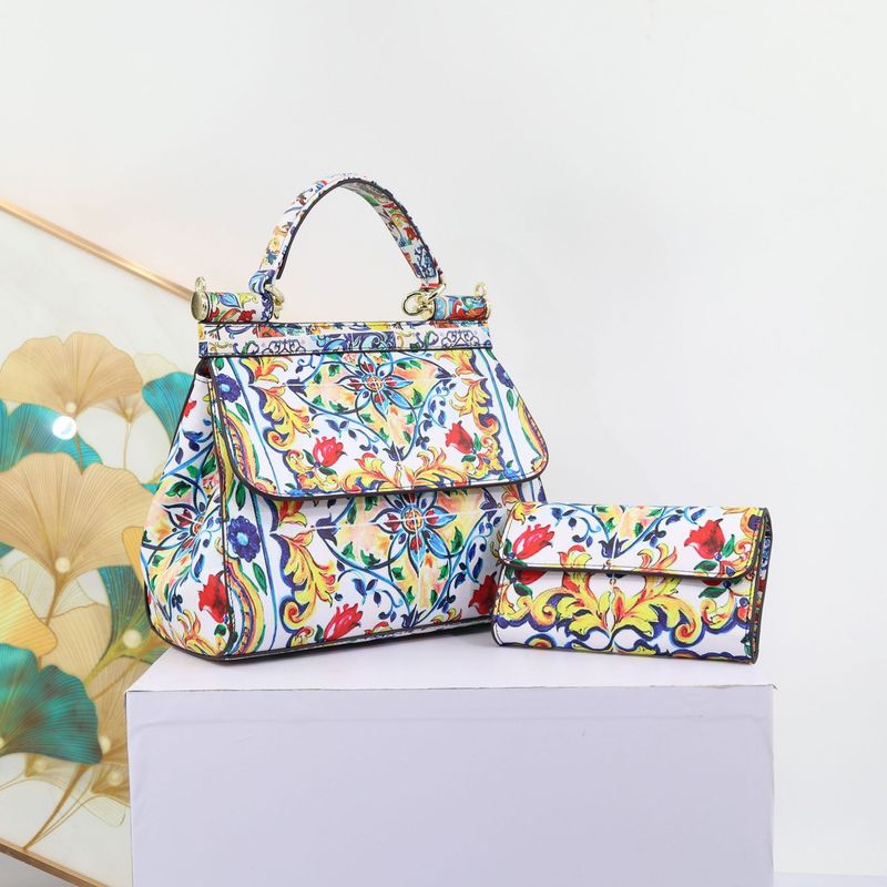 Elegante bolso tote de PU estampado para mujer: moderno bolso con estampado floral y animal, amplio interior, correa desmontable y múltiples bolsillos._voghion.com