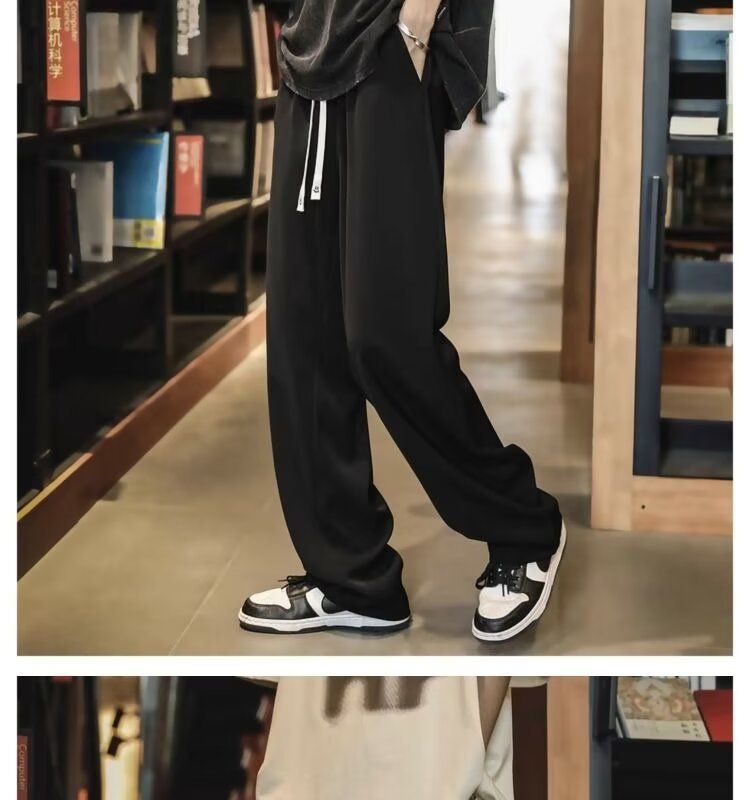 2024 New Khaki Ice Silk Spring And Autumn Suit Loose Straight Leg Casual Pants, Men's Style_voghion.com
