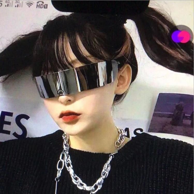 Occhiali da sole unisex alla moda con fascia per capelli fantascientifica, stile cyberpunk, tecnologia futuristica, discoteca integrata_voghion.com